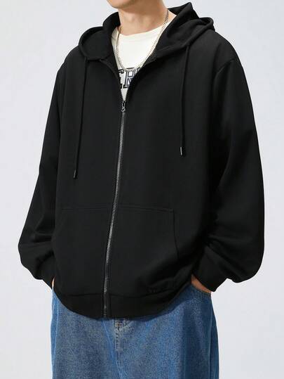 Plus Size Black Hooded Casual Sweatshirt, Suitable For Autumn/Winter, Long Sleeve Top