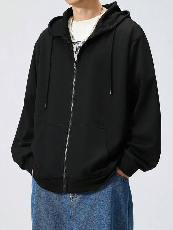 Plus Size Black Hooded Casual Sweatshirt, Suitable For Autumn/Winter, Long Sleeve Top