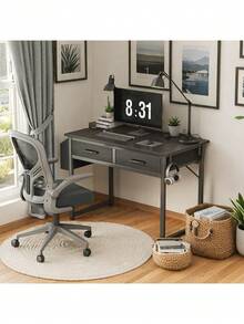 32 Inch Small Desk With Fabric Drawers – Vanity Table With Storage Drawer & Bag. Writing Desk For Bedroom/Study, Small Spaces - Black - View 8