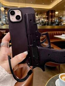 趣味玩具枪保护壳适用于苹果 17 16 15 14 13 12 11 Pro Max，创意小众防震全覆盖手机壳 - 黑色 - 查看 2