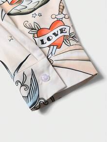 قميص كاجوال طويل الأكمام مطبوع بطبعة الحورية للمقاسات الكبيرة