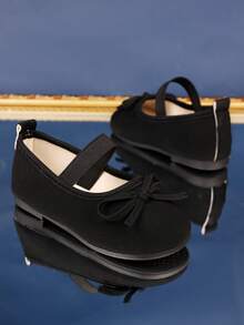 1 Đôi giày bệt đen kiểu slip-on cho bé gái lớn, chất liệu da lộn PU, trang trí nơ, mũi tròn, đế mềm, thoải mái, giày công chúa thường ngày phù hợp cho bé từ 1-12 tuổi, đi chơi, dự tiệc, du lịch, trong nhà/ngoài trời, hàng mới về mùa xuân/thu 2026. - màu đen - Xem 3
