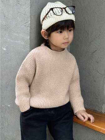 Boys' Solid Color Thick Knit Sweater, Autumn/Winter