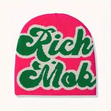 1 件 Y2k 风格针织帽，哥特式字母设计，嘻哈轻便休闲帽，时尚百搭，温暖舒适，适合万圣节、圣诞节、滑雪冬帽 - 玫紅色 - 查看 11