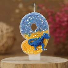 1pc Number Birthday Candle, Blue Dinosaur Decorated Cake Candle, 0-9 Blue Yellow Shiny Number Candle, Suitable For Birthday Cakes And Large Holiday Parties - Blue Yellow - View 11