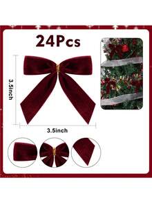 12 szt. małych aksamitnych kokardek świątecznych w kolorze czerwonego wina na choinkę, wieniec, pakowanie prezentów, rękodzieło, wesele, impreza, zawijane kokardy do torebek na słodycze, cukierków, kokardy wstążkowe, ozdoby choinkowe, ozdoba na wieniec świąteczny, wieniec na płot, kominek, dekoracja weselna, wystrój domu, 2,5 cm szer., 8,9 x 8,9 cm