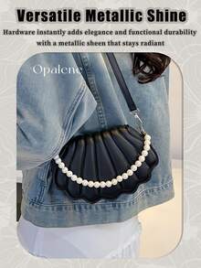 Crossbody Bags For Women, Shell Shaped Crossbody Bag, Fashionable Mini Shoulder Bag, Women's Faux Pearl Chain Handbag, Elegant Shell Purse Perfect For Parties Weddings Dinners & Banquets Matches Wedding Dresses Formal Wear Prom Gowns Birthday Outfits - 彩色 - 查看 4