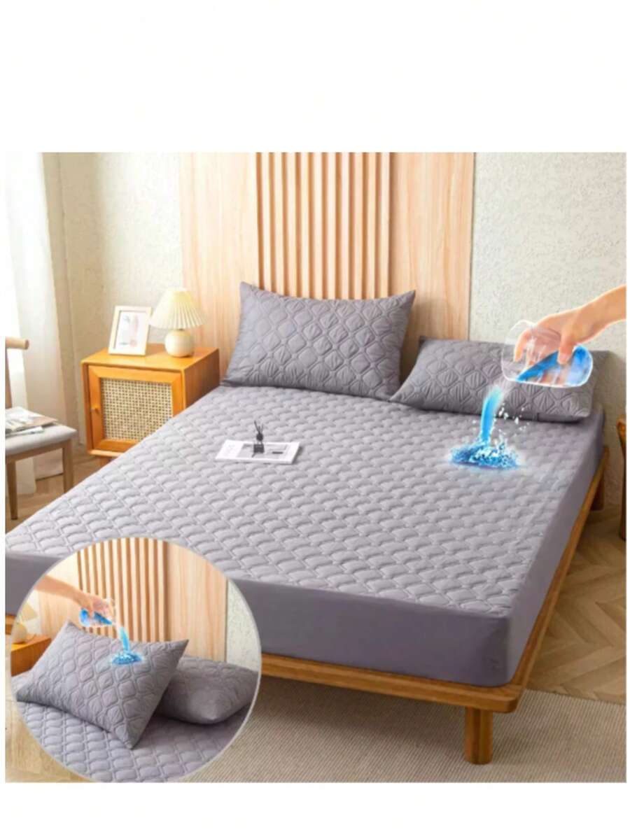 Cubre Colchón Impermeable Con Funda De Almohada QUEEN SIZE - Gris - Ver 1