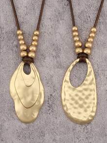 1 件时尚优雅金色不对称扭曲吊坠项链，适合送给男朋友、女朋友、家人、日常配饰的礼物 - 臘繩 - 查看 15