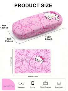 Sanrio 2 pièces Étui à lunettes Hello chat, Chiffon de nettoyage de lunettes Hello chat, Coffret de rangement 2 pièces pour Lunettes modes avec chiffon de nettoyage de lunettes, Etui à lunettes, Monture de lunettes, Etui à lunettes, Accessoires de lunettes unisexes Conception charmante Boîte de rangement de lunettes portable en matériau PU résistant à la pression