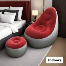 Two Piece Inflatable Sofa Set, Thick PVC Sofa, Portable Inflatable Sofa, Suitable For Camping, Beach Parties, Dormitory Living Rooms - 酒紅色 - 查看 6