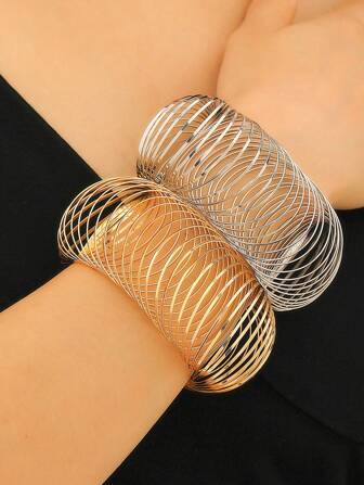 High Quality Decompression European And American Niche Design Metal Bracelet, Women's High-End Temperament, Flat Round Spring Bracelet, Retro Light Luxury Bracelet Dekompressions-Federarmband, Flacher Draht, Einziehbares Armband, Memory-Draht-Armband