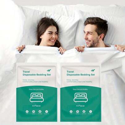 4pcs Disposable Travel Bedding Set, One-Time Use Hotel Bedding, Business Travel Bedding, Necessary For Travel, Hotel, Train, Camping, Disposable Bedding Set, Extra Large Travel Bed, Disposable Bed Sheet, Ready To Use, Clean And Hygienic