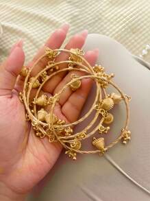 2 件女士 CCB 珠子和合金铃铛手链，适合日常佩戴 - 金色 - 查看 1