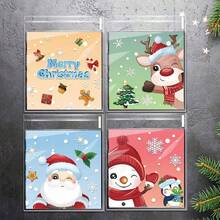 100/200pcs Christmas Snack Bags, Self-Sealing Plastic Candy And Cookie Bags With Holiday Designs Of Snowman, Reindeer, Santa Claus, For Holiday Gifts And Party Snack Packaging, Durable Food Bags, Christmas Decorations - Multicolor - View 5