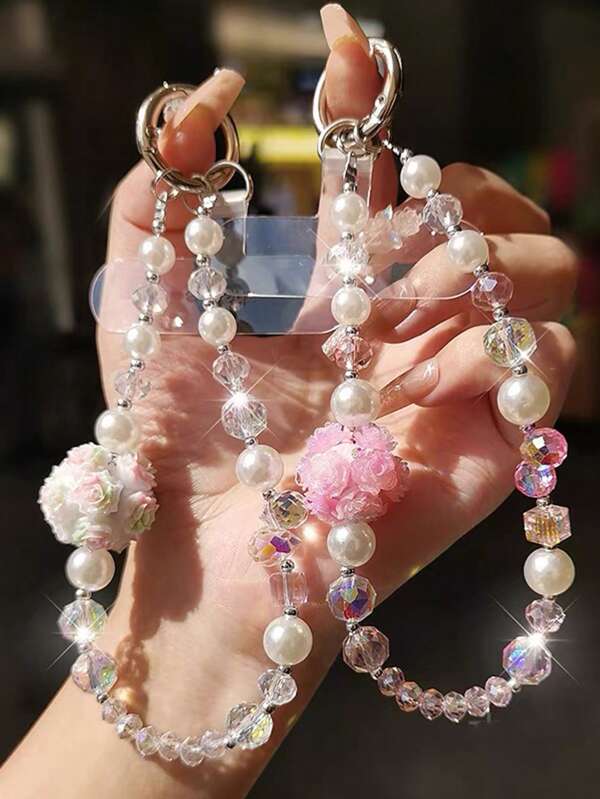 Chaîne de téléphone portable en perles de cristal pour femme, accessoire à la mode et parfumé, idéal pour les voyages, le shopping, les voyages en plein air, les étuis anti-perte et les cordons de suspension.