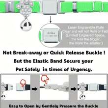 Stainless Steel Cat Paw Carved Collar With Rhinestone Bell Pendant, Purple Elastic Cat Paw Collar Customizable Polyester Pet Cat Bell Collar, Can Customize Name And Phone Number, Best Gift For Cat Lovers - Multicolor - View 3