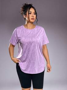 1pc Plus Size Women Casual Sports T-Shirt, Round Neck With Curved Hem, Summer