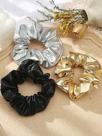 1pc Oversized Shiny Metallic Gold/Silver Coil Hair Scrunchie, Fashionable Ponytail Holder Hair Accessory For Women, Suitable For Daily, Work, Party, Performance Scrunchies Hair Ties Scrunchy Hair Ties Makeup Home Gym Woman Accessories