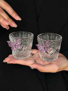 1/2 件独特设计蝴蝶冰透明迷你杯，小冰川饮水杯，优雅的家用玻璃器皿，办公室茶杯 - 彩色 - 查看 7