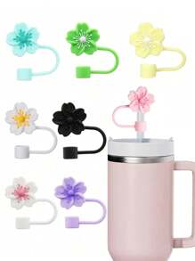 8pcs/4pcs/3pcs/1pc Silicone Crabapple Blossom Straw Caps, Reusable Straw Covers For 10mm Wide Straws, Fashion & Cute Style Straw Toppers Fits Modern Minimalist Cups