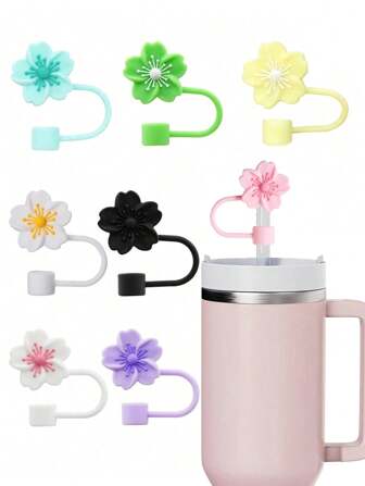 8pcs/4pcs/3pcs/1pc Silicone Crabapple Blossom Straw Caps, Reusable Straw Covers For 10mm Wide Straws, Fashion & Cute Style Straw Toppers Fits Modern Minimalist Cups