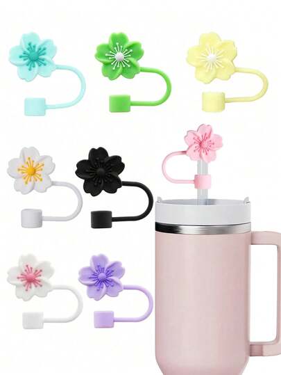 8pcs/4pcs/3pcs/1pc Silicone Crabapple Blossom Straw Caps, Reusable Straw Covers For 10mm Wide Straws, Fashion & Cute Style Straw Toppers Fits Modern Minimalist Cups