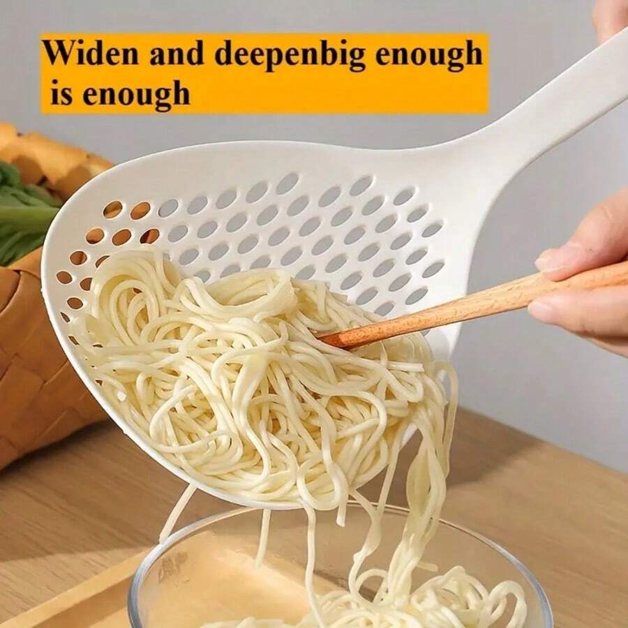 1pc Multi-Purpose Kitchen Strainer With Long Handle, Leak-Proof Mesh And Non-Slip Base - Durable Plastic Strainer For Home And Restaurant Use, Lightweight Kitchenware | Easy-Grip Material, Pasta Strainer - 隨機顏色 - 查看 1