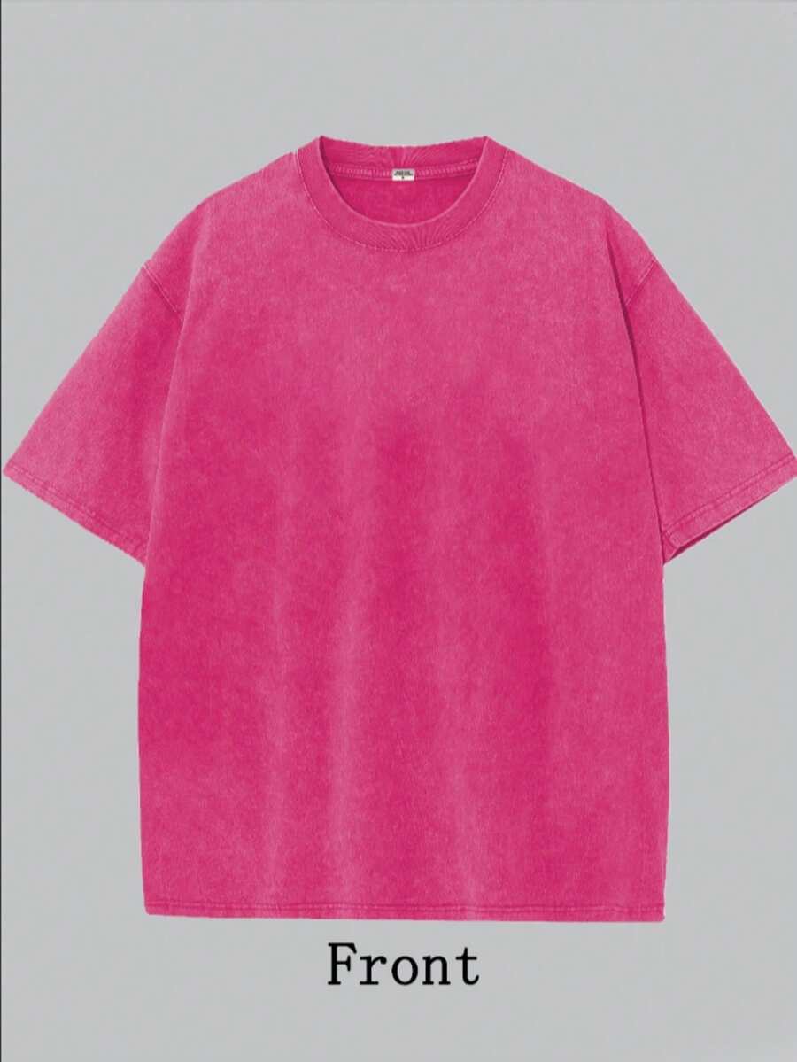 Camiseta de algodón lavado para hombre de 230 g, diseño de moda, camisetas de color sólido, mangas cortas, ropa para hombre, 100 % cómoda, unisex, ropa negra pura, blanca pura - Rosa - Ver 1