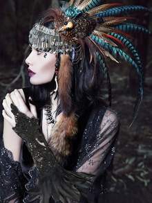 Elegant Black Lace Sleeves With Feathers - Finger Loop Gloves For Prom, Banquet & Dance Parties, Halloween Cosplay Accessory, Chic Evening Wear Accent - Multicolor - View 5