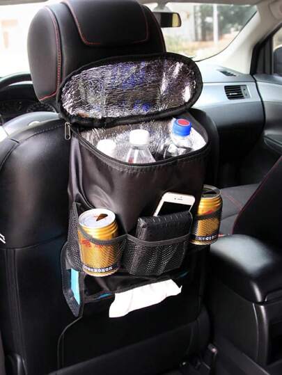 Multifunktionell väska för bilsätesryggen – Inkluderar isolerad kylväska, högdensitets oxfordtyg med aluminiumfoliefoder, flera förvaringsfickor, lätt att hänga på fram- eller baksätet, platsbesparande design, universell passform för SUV:ar, sedaner och minibussar, förvarings- och isoleringsväska för sätesryggen