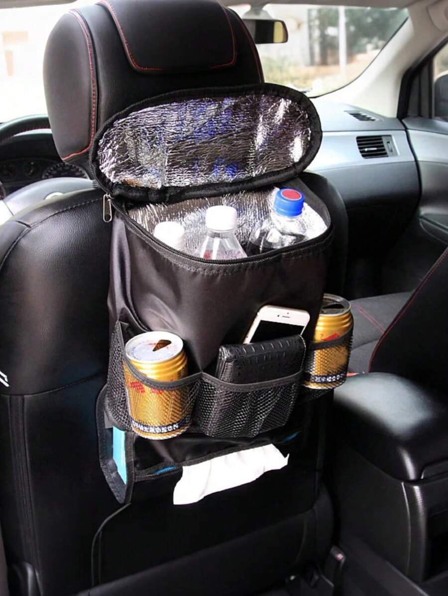 Multifunktionell väska för bilsätesryggen – Inkluderar isolerad kylväska, högdensitets oxfordtyg med aluminiumfoliefoder, flera förvaringsfickor, lätt att hänga på fram- eller baksätet, platsbesparande design, universell passform för SUV:ar, sedaner och minibussar, förvarings- och isoleringsväska för sätesryggen - En-Storlek - Visa 1