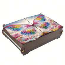 1 件 DIY 钻石画套装 - 花朵和蝴蝶图案木制收纳盒，多功能防尘双盖，适用于珠宝和工艺品整理、桌面装饰、家居完美礼物、圣诞节和万圣节等节日、创意钻石艺术收纳盒 - 黑色 - 查看 2