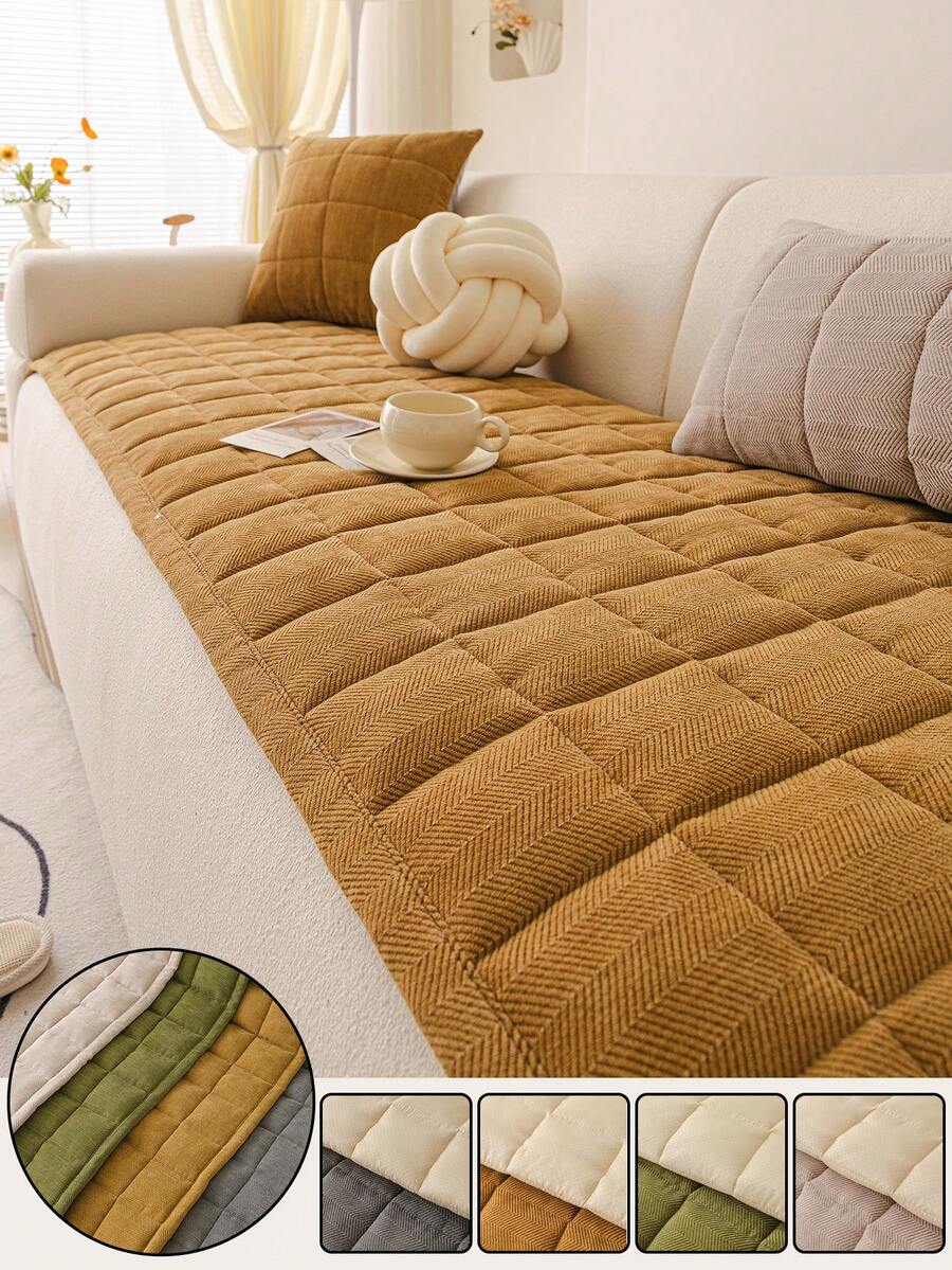 1pc Quilted Plush Sofa Cover, Solid Color Nordic Style Sofa Pad, Thick 3D Design Fluffy Sofa Slipcover For Winter, Protects Sofa From Slip And Scratch, For Living Room, Bedroom, Study, 1/2/3/4 Seater With Armrest And Backrest - Brown - View 1