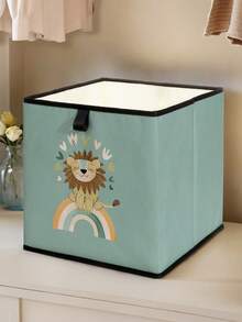 1pc Cartoon Animal Print Open Storage Box, Foldable Baby Diaper & Toy Organizer Basket, Nursery Storage Bin, Stackable Drawers, Durable Multi-Function Space-Saving Design For Home, Dorm, Household Organization, Under Bed Storage - Multicolor - View 13
