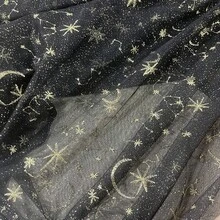 1pc Premium Gold Star & Moon Embroidered Mesh Fabric, Soft & Durable, Elegant & Shiny, Suitable For Wedding Dresses, DIY Home Decor, Tablecloths, Curtains, Sewing Apparel, 19.6/39.4/118/197 Inches Length, 59 Inches Width - Navy Blue - View 6