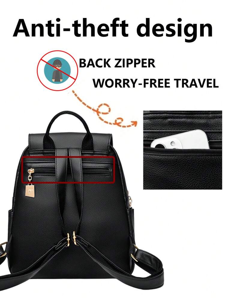 Anti-Theft PU Leather Backpack, Women display picture 3
