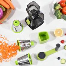 3-In-1 Rotary Food Processor - Manual Cheese Grater & Vegetable Slicer Set With Interchangeable Blades, Professional Grade For Kitchen/Restaurant, Effortless Shredding For Hard Cheese, Nuts, Chocolate Blocks - TSP xanh - Xem 8