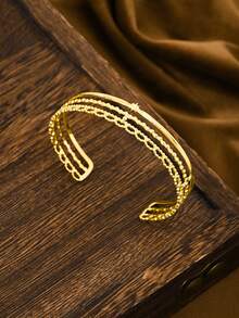 2件套18K镀金不锈钢手链戒指套装，女士珠宝，婚礼派对，约会礼物 - 金黃色 - 查看 5