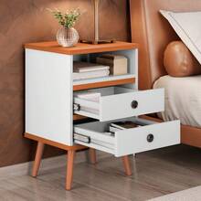 Mesa de Cabeceira Otto 2 Gav Lateral de Cama Quarto Pés Palito - Branco - Visão 4