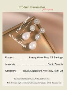 jealous young 1 pereche de cercei lungi rafinați cu zirconiu cubic rotund cu perle artificiale, potriviți pentru banchet, bal, petrecere, cadou