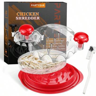 Chicken Shredder,  Large Chicken Breast Tool Twist With Brush & Separate Plate,  Visible Meat Shredder Machine,  Ergonomic Handle,  Dishwasher Safe,  Anti-Slip,  Heat Resistant
