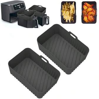 2pcs Silicone Air Fryer Basket Insert Set - Non-Stick For SL401/SL400 (21x18cm) & AF300/AF400 (20x13cm), Oven & Dishwasher Safe Kitchen Accessories