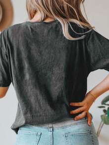 Camiseta de mujer de cuello redondo y manga corta - Gris Oscuro - Ver 2