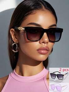 1 buc ochelari de soare pentru femei, cu aspect pătrat și gradient, stil retro, minimalist, versatili pentru exterior, vacanță, călătorii, pentru vacanță de vară la plajă, exterior, ochelari de soare de călătorie, cu lanț, stil elegant, ramă pătrată supradimensionată
