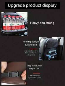 1pc PU Leather Hanging Car Seat Back Storage Bag, Travel Accessories Kick Mat Seat Protector With Cup Holder, Universal Seat Cover, Extra Large Capacity Car Organizer For SUV, Multi-Functional Space Saver, Available In 3 Models (Standard, Tray, Trash Can) - Style a - View 7