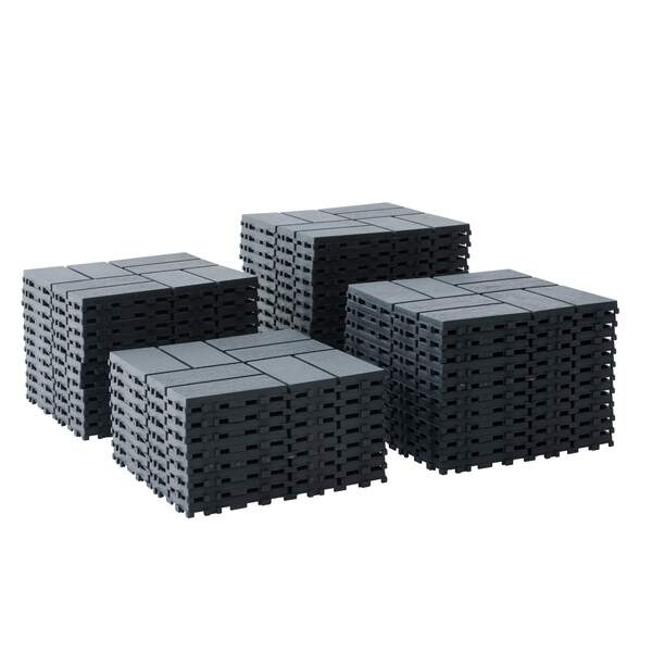 Plastic Interlocking Deck Tiles, 12"X12" Square Waterproof Patio Tiles For Outdoor Use, All-Weather Flooring For Poolside, Balcony, Backyard, Easy To Install(Grey/Brown)