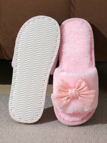 Zapatillas de mujer con lazo y punta abierta, cómodas zapatillas para casa, ligeras, antideslizantes, adecuadas para primavera, otoño y todas las estaciones. - Rosa - Ver 3