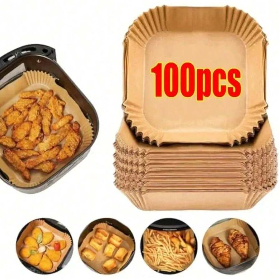 50/100pcs Air Fryer Disposable Liners, Non-Stick Airfryer Baking Papers, Non-Stick Parchment Paper For Baking Roasting Microwave - 100個圓形 - 查看 1