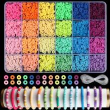 1 Box Clay Beads For Bracelet Making Kit 28 Colors 6mm Width Flat Round Polymer Clay Spacer Heishi Beads For DIY Jewelry Making Crafts